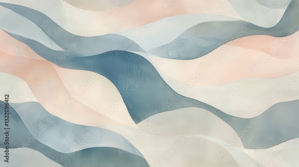 Poster abstract waves in soft tones with gentle curves and flowing lines