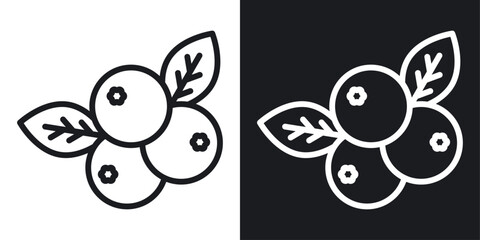 Blueberry icon setin black and white stroke lines