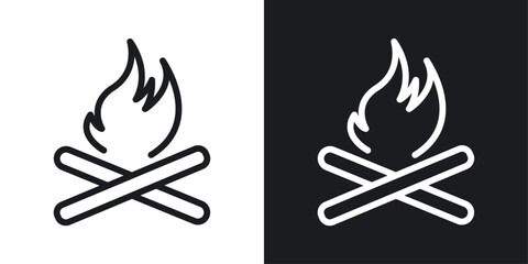 Bonfire icon set in black and white stroke lines
