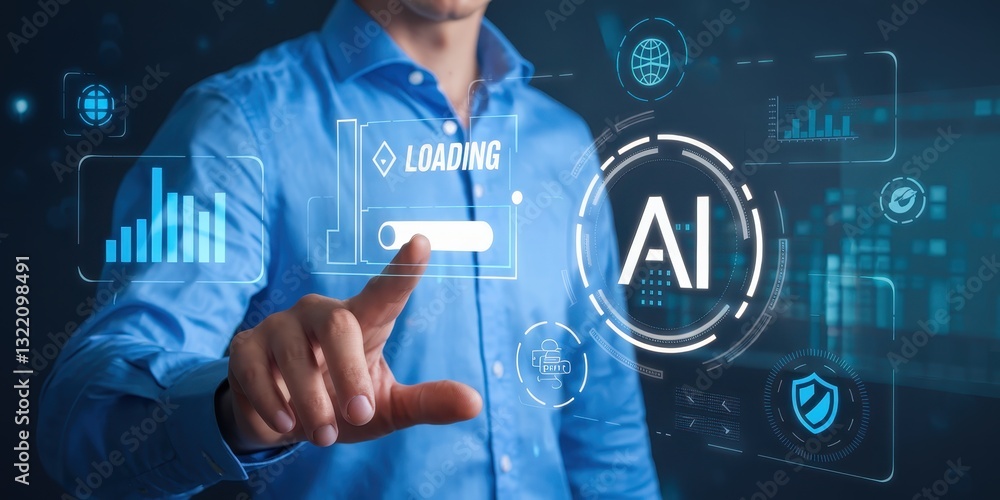 Poster ai technology: future of innovation, loading artificial intelligence, digital transformation