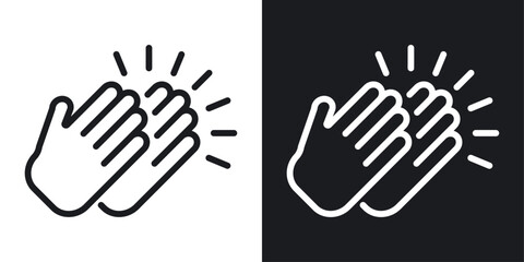 Clapping hands icon set in black and white stroke lines