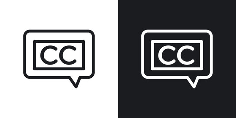 Closed caption icon set in black and white stroke lines