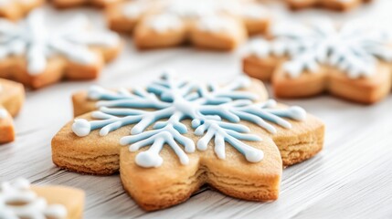 Fototapeta premium Close-up of holiday cookies decorated with colorful icing, playful and artistic festive setup