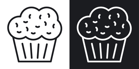 Cupcake icon set in black and white stroke lines