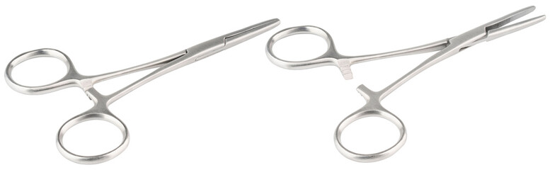 Forceps tool. Kelly forceps scissors. Stainless steel hemostatic forceps surgical forceps with locking clamps. Fishing pliers curved, straight tip. Fishing hook extractor. Medical instrument, supply