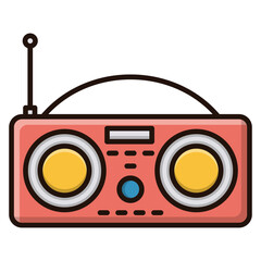 A Retro Boombox Blasting Feel-good Tunes, Radiating Vibrant Energy And Summer Nostalgia With Bold Colors And A Simple Line Art Style