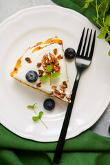 Healthy Carrot Cake Without Sugar with Cream Cheese Frosting..selective focus