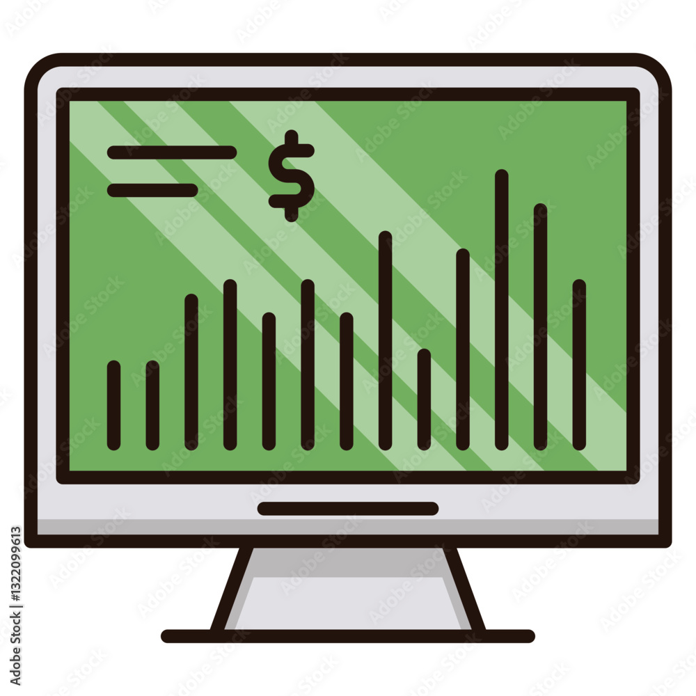 Poster financial growth visualized on a computer screen showcasing upward trending graphs, symbolizing prof