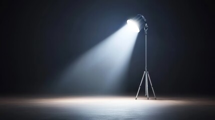 A bright spotlight shining on a single subject against a dark background, emphasizing focus and drama.