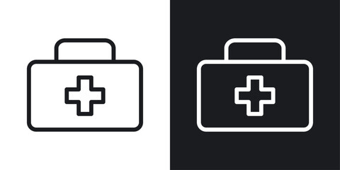First aid box icon set in black and white stroke lines