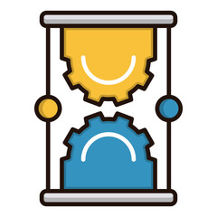 Times Gentle Passage, Marked By Cheerful Gears In A Vibrant Hourglass Design, Showcasing A Balanced Blend Of Optimism And Progress With A Clean, Bold Style