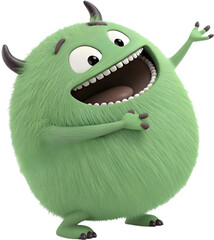 Cute alien cartoon character with vibrant colors, large expressive eyes, and fun, quirky charm. 