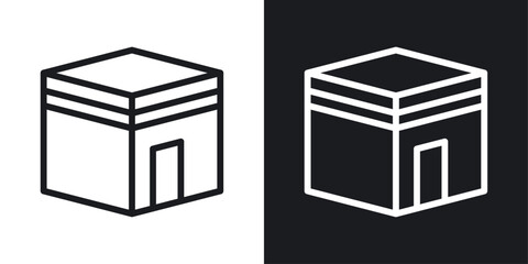 Kaaba icon set in black and white stroke lines