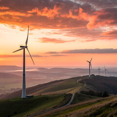 wind turbines in the sunset