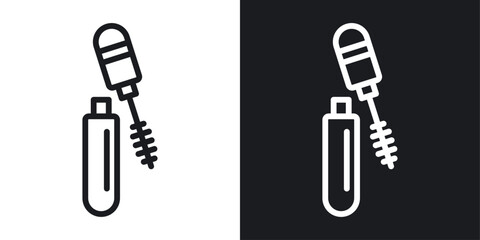 Mascara brush icon set in black and white stroke lines