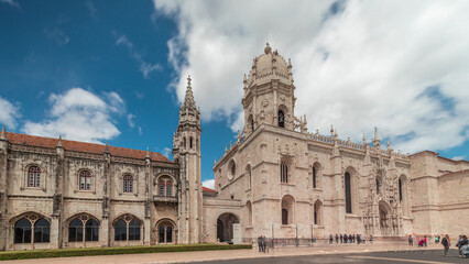 Obraz premium Mosteiro dos Jeronimos, located in the Belem district timelapse hyperlapse of Lisbon, Portugal.