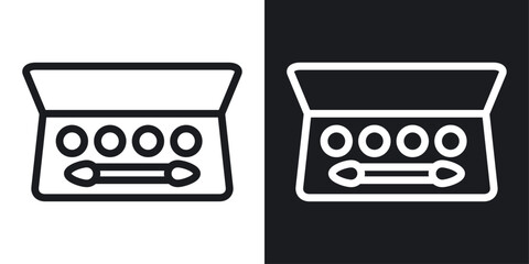 Palette with eyelash shadows icon set in black and white stroke lines