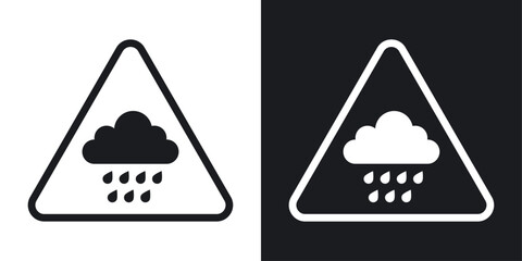 Rain warning sign set in black and white stroke lines