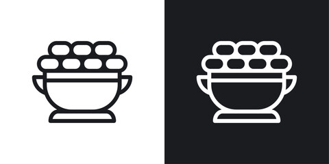 Ramadan breakfast icon set in black and white stroke lines