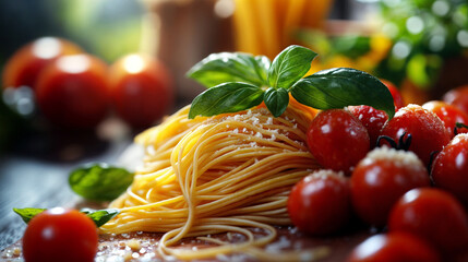 spaghetti with tomato and basil