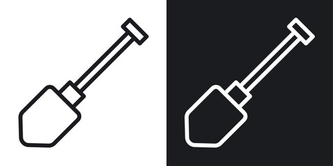 Naklejka premium Shovel icon set in black and white stroke lines