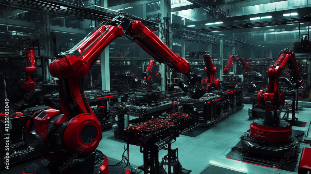 Poster isometric rpa. robotic process automation, futuristic artificial intelligence robots and ai learning