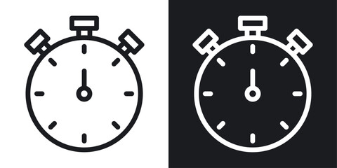 Stop watch icon set in black and white stroke lines