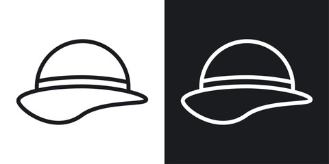 Woman hat icon set in black and white stroke lines