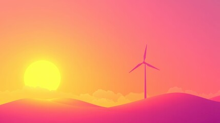 Illustration of a windmill with clouds and sun in the background, clean and modern, symbolizing renewable energy,