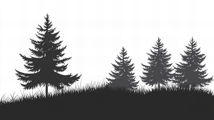 Obraz premium Foggy pine forest with towering evergreen trees in a peaceful mountain landscape during sunrise