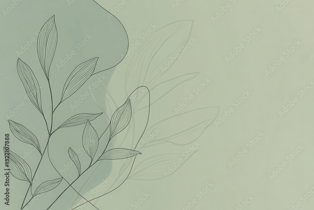 Poster elegant botanical line art with soft green background showcasing eco-friendly design principles bala