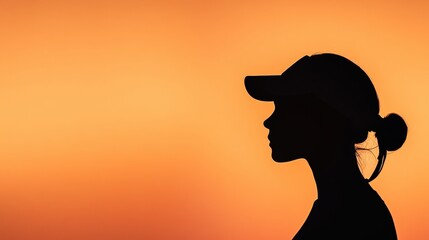 Silhouette of a woman wearing a cap against a vibrant orange sunset backdrop