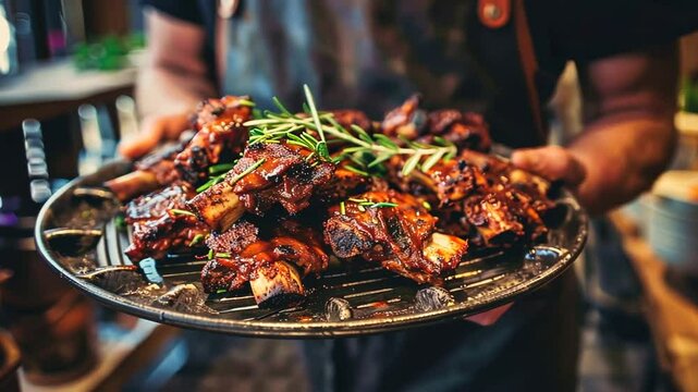 Gro&szlig;e Platte mit knusprigen Chicken Wings beim Grillfest