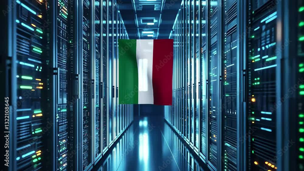 Poster digital data processing with french guiana flag displayed in a modern server room environment, flag 
