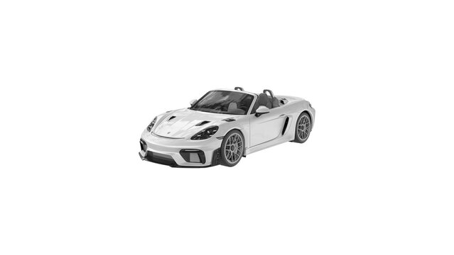 3d illustration of white Porsche 718 Spyder on white, png transparent background