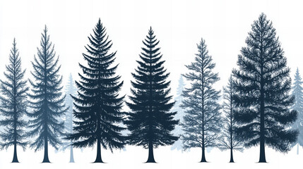 Obraz premium Misty pine forest landscape with dense fog covering evergreen trees in a tranquil wilderness scene during early morning
