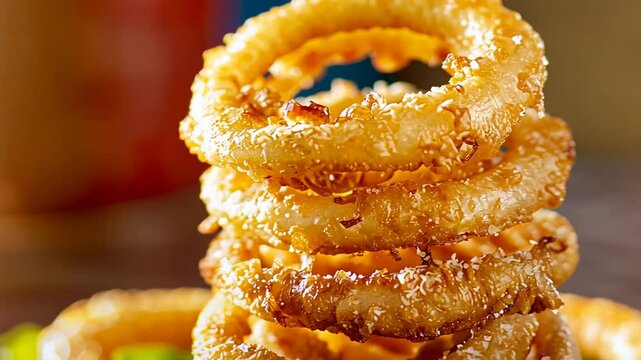 Knusprige goldbraune Zwiebelringe mit w&uuml;rziger Panade