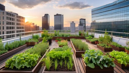 Fototapeta premium vibrant urban garden on a rooftop in the city