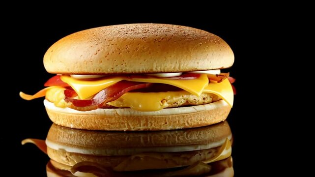Frischer Bacon Egg Burger mit geschmolzenem K&auml;se auf einem Teller