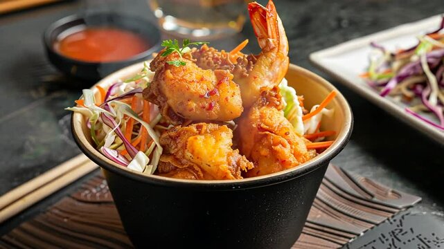 Knusprige frittierte H&auml;hnchenteile mit Dip serviert