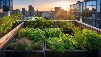 Fototapeta premium vibrant urban garden on a rooftop in the city