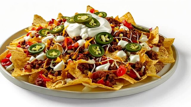 Nachos mit K&auml;se Jalape&ntilde;os und Sauerrahm serviert
