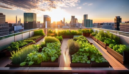 Fototapeta premium vibrant urban garden on a rooftop in the city