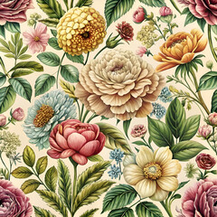 A Watercolor Floral Seamless Pattern with Delicate Blooms.