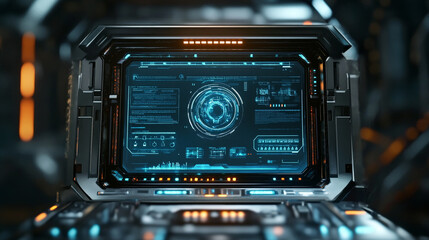 Obraz premium Futuristic Technology Interface Panel Futuristic Spaceship Control Panel: High-Tech Interface Design