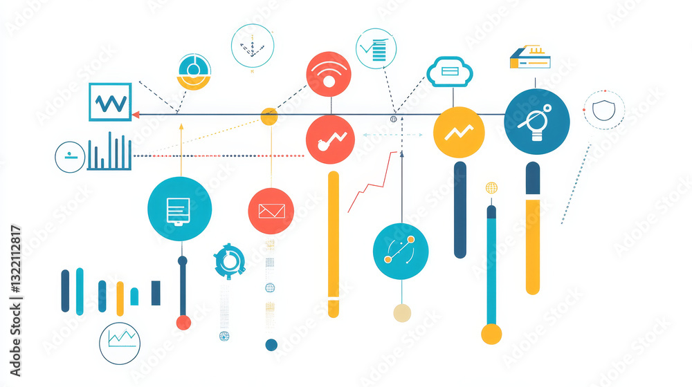 Poster timeline chart. business process steps, workflow time scale and infographic chart layout. diagram st