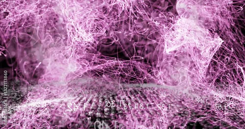 Poster animation of pink and white swirling lines forming intricate patterns and textures