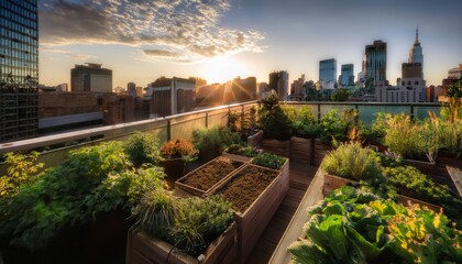 Fototapeta premium vibrant urban garden on a rooftop in the city