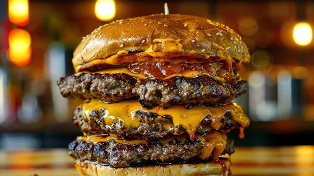 Doppelter Cheeseburger mit geschmolzenem K&auml;se und saftigem Patty