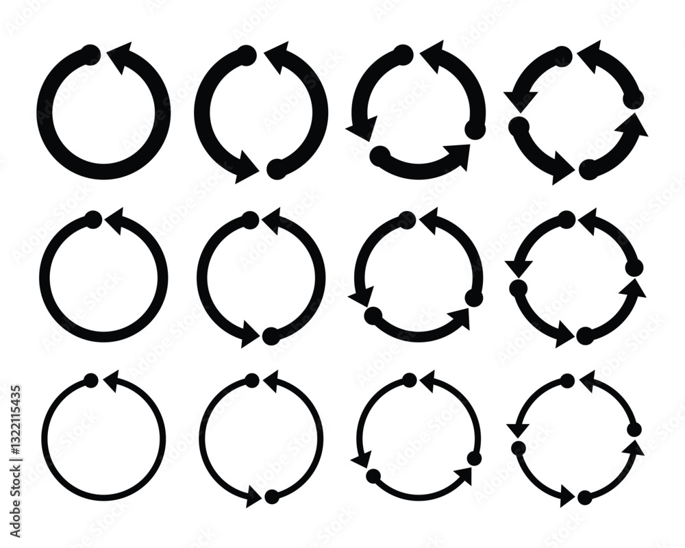 Poster circle arrow vector set. black silhouette arrows symbol website graphic design. simple arrow vector 